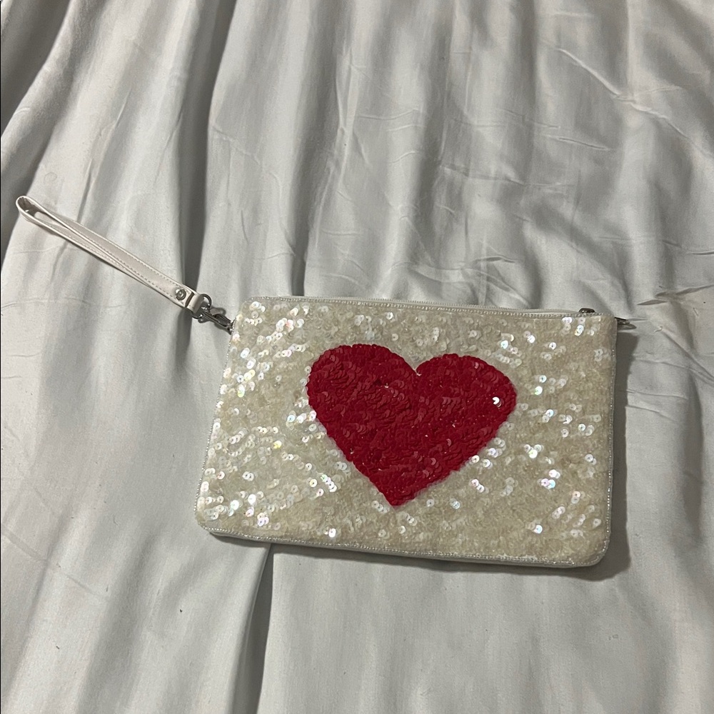 Sequin Heart Clutch in Red and White